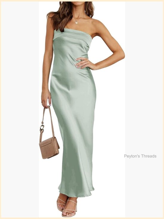 Dresses & Skirts - Women's Satin Strapless Bodycon Maxi Dress 2026 Backless Tube Wedding Guest